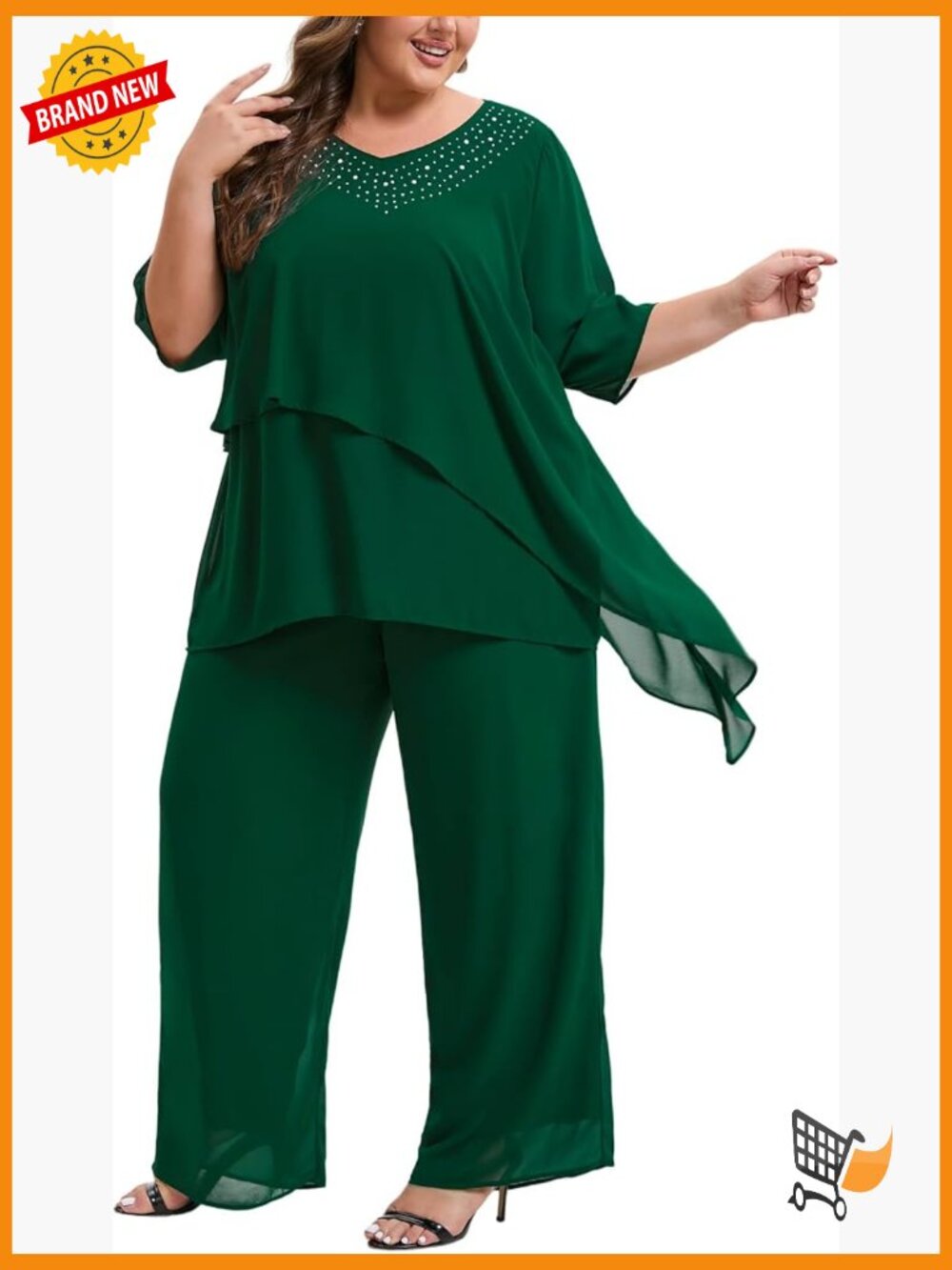 Plus Size Mother of Bride Pant Suit 2 Piece Ruffle Chiffon Set High Low Hem